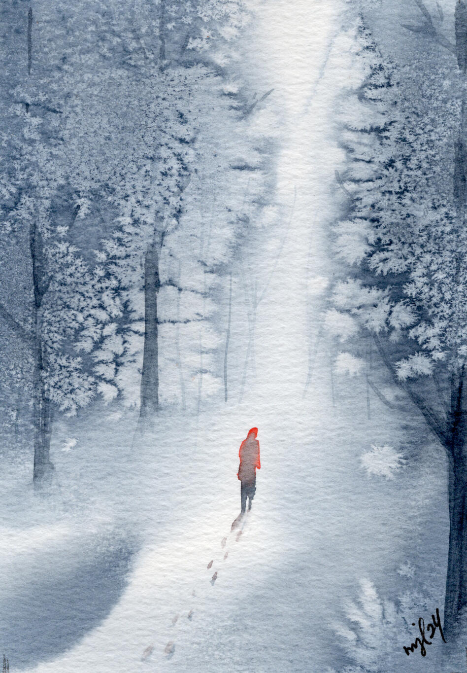 Watercolor 4 x 6 &quot;Walking in the Frosty Woods&quot; $36