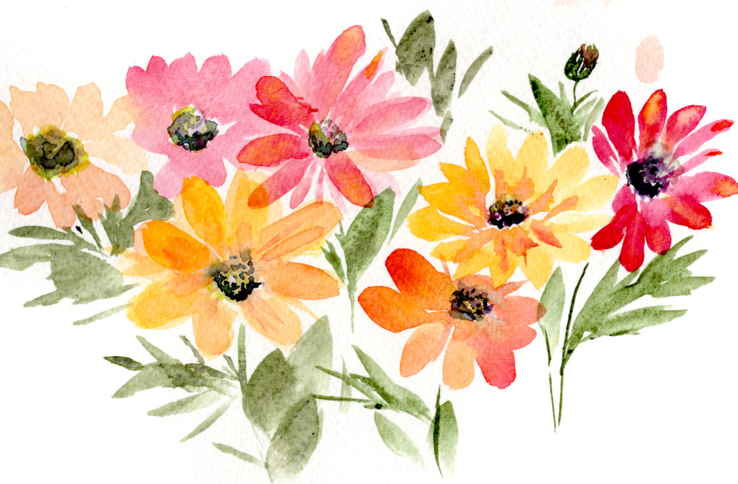 Watercolor 5 x 7 "Yellow &amp; Pink Anenome" $52