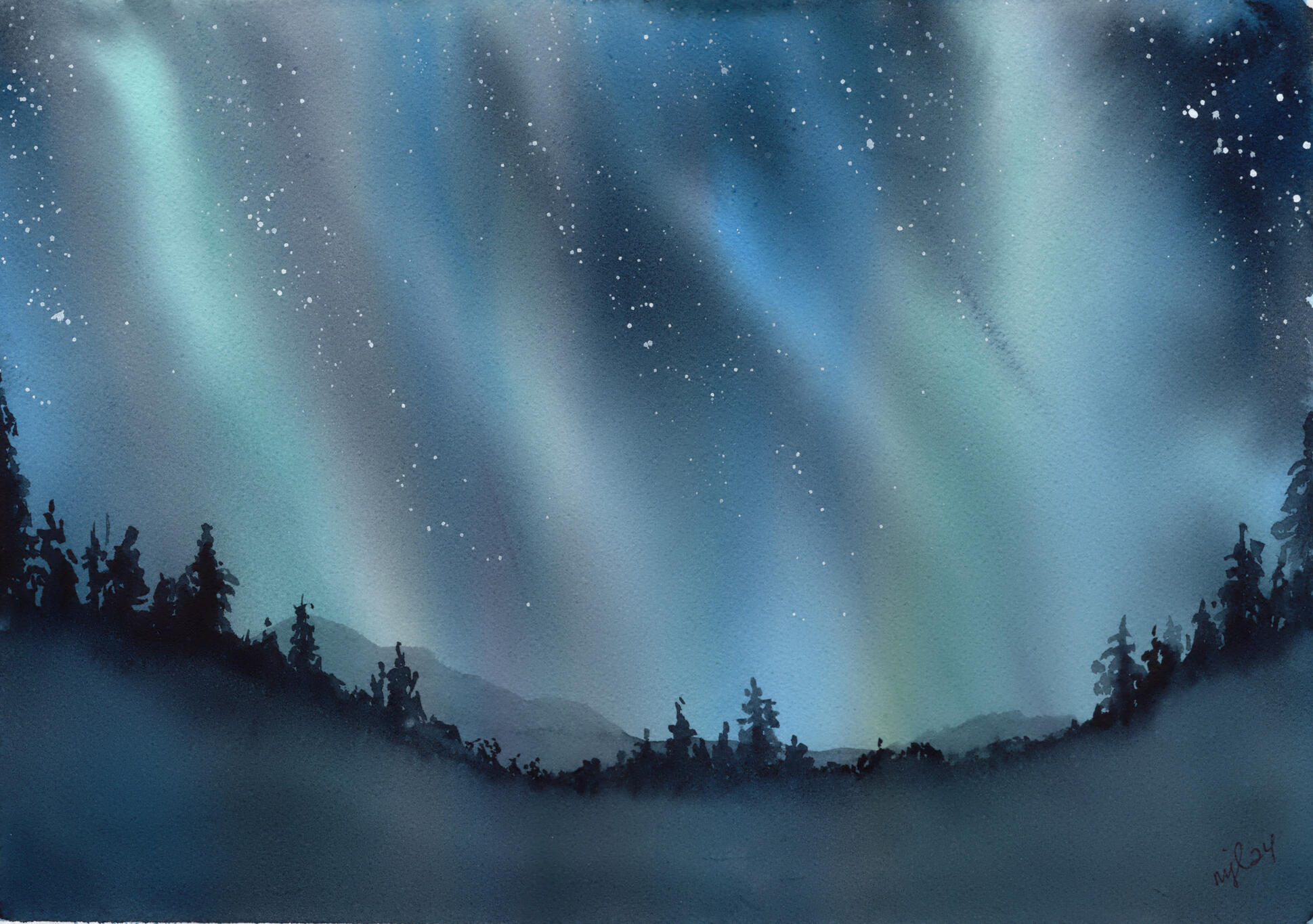 Watercolor 9.25 x 14 "Aurora" $194