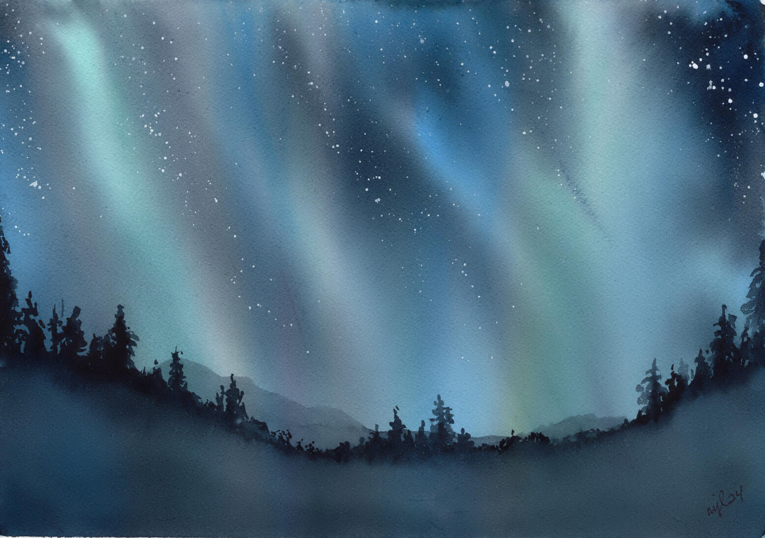 Watercolor 9.25 x 14 "Aurora" $194