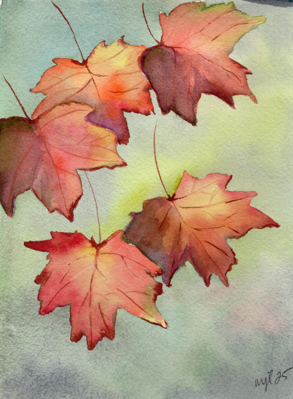 Watercolor 5 x 7 "Falling Leaves" $52.50